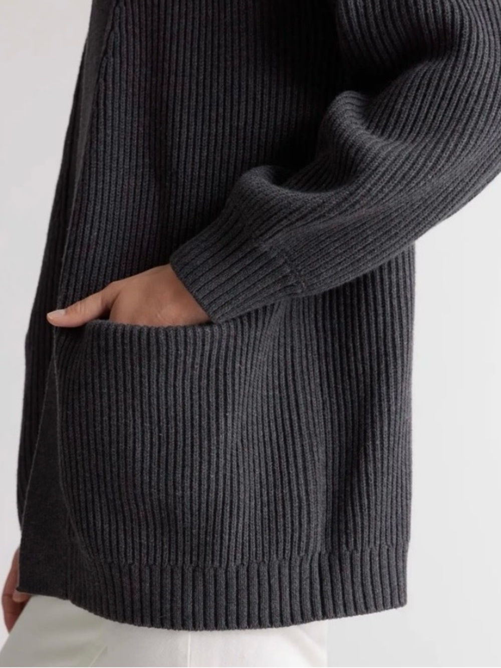 Quince 100% Organic Cotton Oversized Ribbed Cardigan Charcoal/Black S - Picture 7 of 8